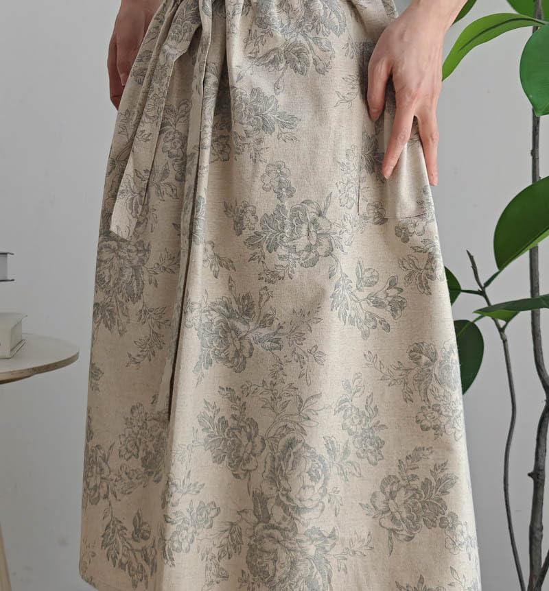 Floral Cotton Waterproof Adult Kitchen Apron Adjustable Cooking Baking Garden Chef Apron with Pocket - Image 7