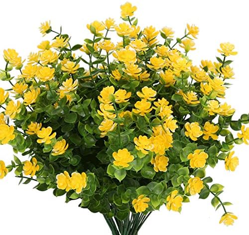 10PCS Artificial Flowers, Fake Artificial Greenery UV Resistant No Fade Faux Plastic Plants for Wedding Bridle Bouquet Indoor Outdoor Home Garden Kitchen Office Table Vase(Yellow) by URSTOUD