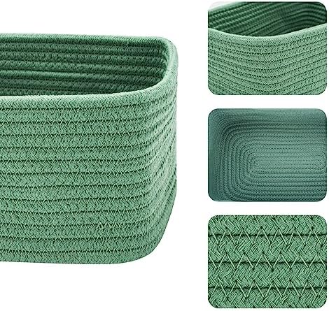 MiniArk Small Storage Baskets for Organizing | Closet Organizer Bins | Shelf Toy Basket | Woven Rope Baskets | Cube Decorative Box | Shallow Basket | 11.5x7.5x4.7” | 4 Packs Green - Image 3
