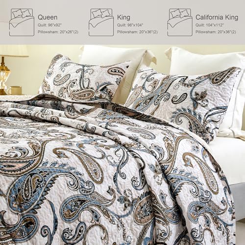 Whale Flotilla California King Size Quilt Set, Soft Boho Paisley Bedspreads - Image 6