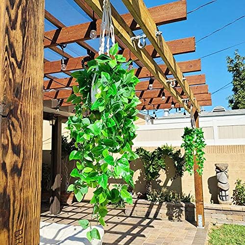 BohoSM Artificial Fake Hanging Vine Plants Ivy Leaves Garland Greeny Chain Wall Home Room Garden Wedding Garland Outside Decoration-2pcs - Image 2