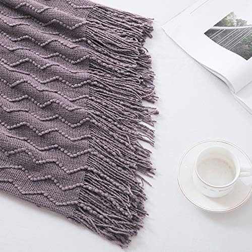 BOURINA Dark Lavender Throw Blanket 50x60 Inch Knit Soft Throw Sofa Blanket - Image 3