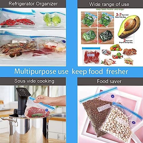 Higfra Reusable BPA Free Vacuum Sealer Bags (8.5 * 8.5in), 31 Pcs (24 Pcs Vacuum Zipper Bag & 2 Seal Clips & 5 Air Valves), Plastic, Clear, Double Zipper Seal, Microwaveable, Food Storage, Cooking - Image 6