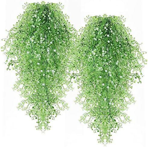 RECUTMS Fake Hanging Plants Artificial Ferns for Outdoor Hanging Faux Plants Vine Ivy Faux Fern Hanging Vines Wall Plants for Home Garden Party Wedding Decor (White 4P) by RECUTMS