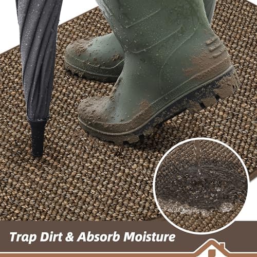BEQHAUSE Dirt Trapper Door Mat 32" x 48" Half Circle Non Slip Rugs, Brown - Image 3