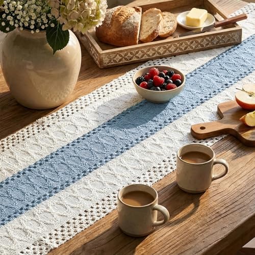 Artoid Mode Sky Blue Farmhouse Rustic Table Runner 12x48 Inch - Image 3