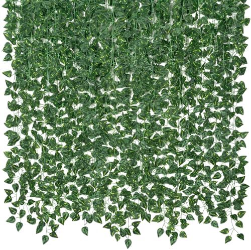 CQURE 14 Pack 98Ft Artificial Ivy Garland, Fake Vines UV Resistant Greenery Leaves Fake Plants Hanging Aesthetic Vines for Home Bedroom Party Garden Wall Room Decor by CQURE