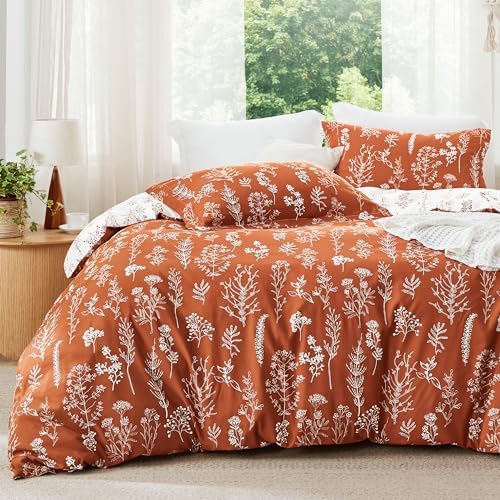 Bedsure Floral Comforter Set Cute Bedding Set Full Reversible Terracotta by BEDSURE
