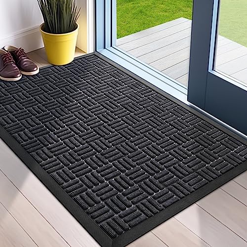 Mibao Front Door Mat Outdoor Entrance, 36" x 24" Heavy Duty Welcome Mat for Outdoor and Indoor, Waterproof Dirt Trapper Doormat, Super Absorbent Indoor Entryway Mat for Patio & Porch - Black by Mibao