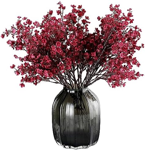 JAKY-Global Babys Breath Fabric Cloth Burgundy Artificial Flowers 6 Bundle European Fake Silk Plants Decor Wedding Party Decoration Bouquets Real Touch DIY Home Garden (Wine Red) by JAKY-Global