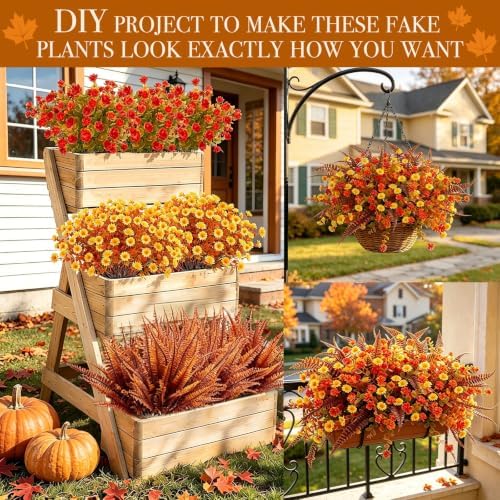 Artificial Fall Flowers for Outdoors Fake Mums, 3 Styles Mixed, 12 Bundles - Image 5