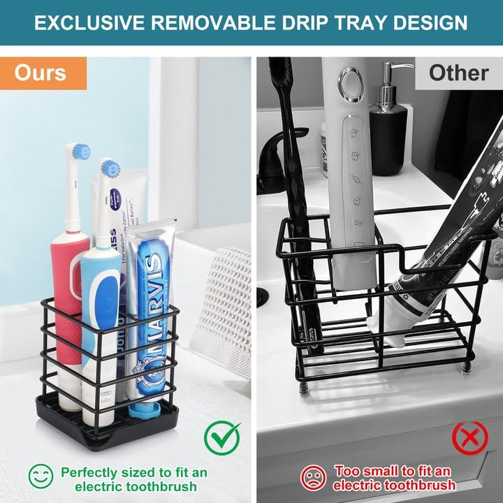 Toothbrush Holders for Bathroom,Black,Stainless Steel,Detachable, 3 Slot - Image 3