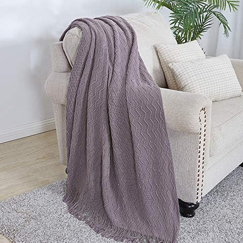 BOURINA Dark Lavender Throw Blanket 50x60 Inch Knit Soft Throw Sofa Blanket - Image 2