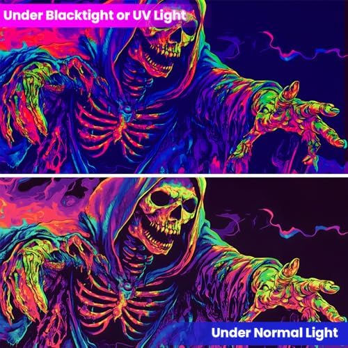 Blacklight Halloween Tapestry Horror Moon Night Scary Cemetery Pumpkin Lantern Halloween Tapestry Wall Hanging Skull Horror Poster Banners for Bedroom Livingroom (Skull man, 59L" x 51W", Unframed) - Image 4