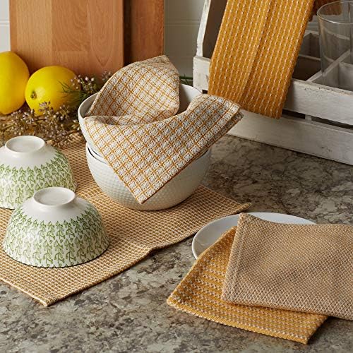 DII Everyday Kitchen Assorted Dishcloth Set of 5, 12x12, Honey Gold - Image 4