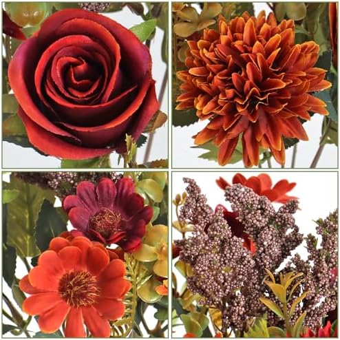 Dremisland Artificial Fall Flowers 4 Packs Silk Roses Bouquet Fall Decor - Image 4