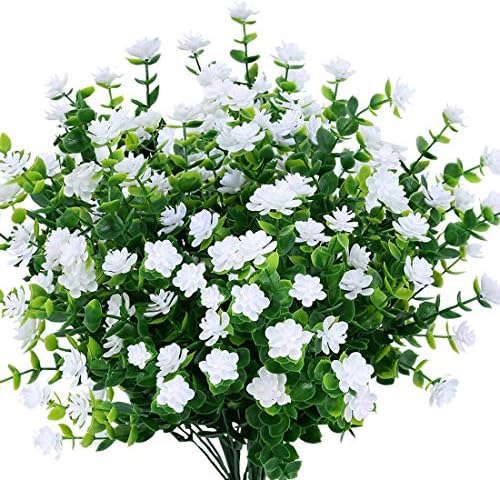 10PCS Artificial Flowers, Fake Artificial Greenery UV Resistant No Fade Faux Plastic Plants for Wedding Bridle Bouquet Indoor Outdoor Home Garden Kitchen Office Table Vase(White) by URSTOUD