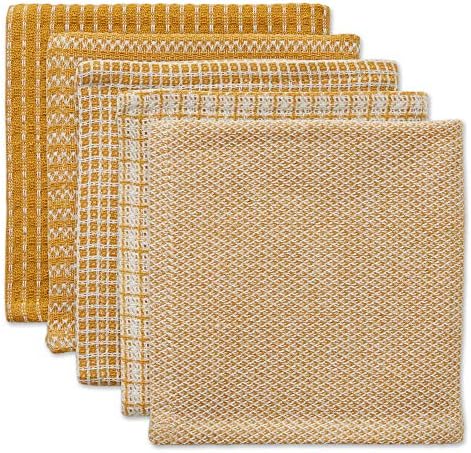 DII Everyday Kitchen Assorted Dishcloth Set of 5, 12x12, Honey Gold by DII