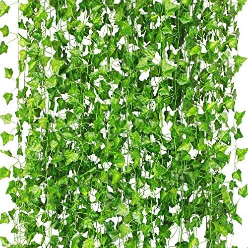 CQURE 48 Pack 336Ft Artificial Ivy Fake Vines,Ivy Garland Greenery Garland Fake Hanging Plants Vines Aesthetic Green Leaves for Bedroom Wedding Party Garden Wall Room Decor by CQURE