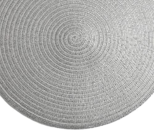 SHACOS Glitter Silver Placemats Set of 8 Sparkle Bling 15 inch Round Braided Table Mats Washable Place Mats for Dining Table Home Christmas Holiday Decor (Silver, 8) - Image 7