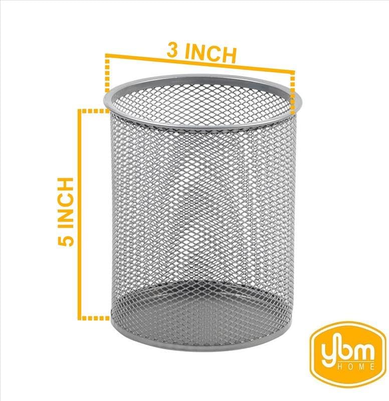 YBM HOME Office Round Desk Steel Mesh Pencil Cup Pen Holder Silver, 2210-2 Pack of 2 - Image 3