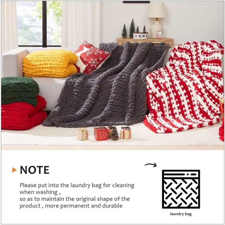 L'AGRATY Chunky Knit Throw Blanket for Couch, 50 x 60 Inches, Hot Pink - Image 7