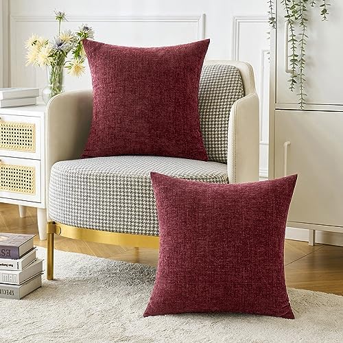 MIULEE Soft Chenille Throw Pillow Covers Burgundy 20x20 Inch Pack of 2 - Image 4