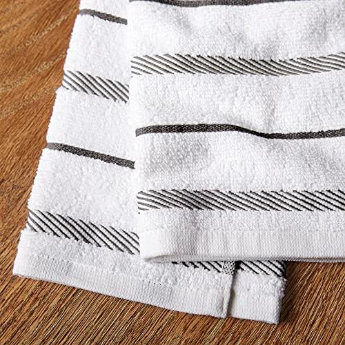 KitchenAid Albany Kitchen Towel 8-Pack Set, Charcoal Grey/White, 16"x26" - Image 3