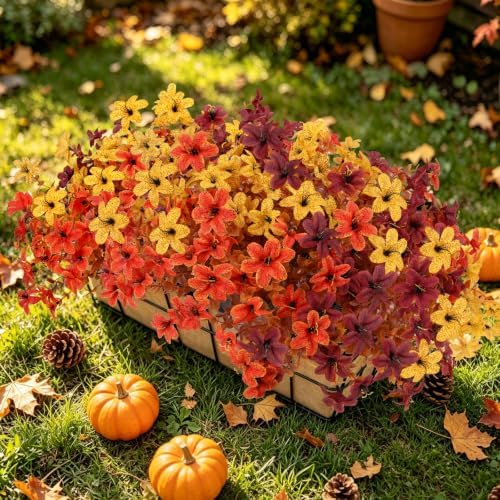 Artificial Fall Flowers Outdoor, UV Resistant Faux Mums with Eucalyptus - Image 2