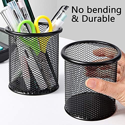 Ameceres 4 Packs Metal Pencil Cup Wire Mesh Pen Holder for Desk (Silver) - Image 5