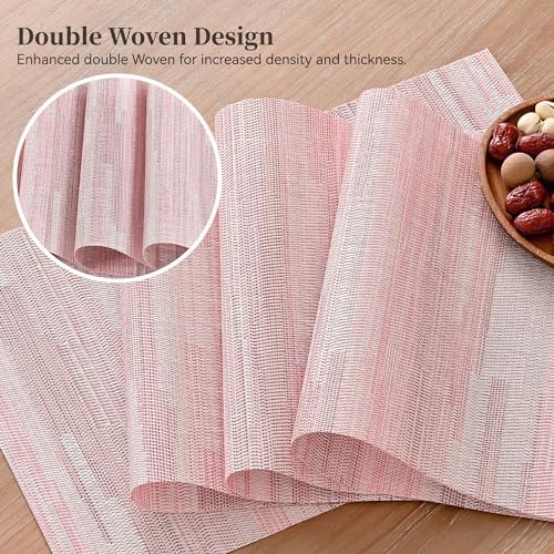 Leetaltree Misty Rose Placemats Set of 6 - Heat Resistant Non-Slip Place mats for Dining Table, Washable Durable PVC Vinyl Woven Table Mats（Misty Rose, 6） - Image 3
