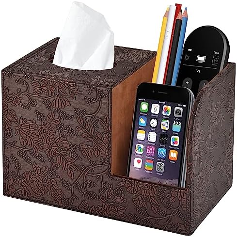 PU Leather Tissue Box Cover Square Tissue Holder Tissues Box Organizer with 2 Compartment,Remote Control Holder,Multifunctional Decorative Tissue Box Covers Cube,Home Office Desktop Storage Box,Retro by XNONE