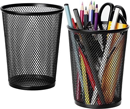 MaxGear Pen Holder for Desk 2 Pack, Mesh Metal 5.4’’, Makeup Brush Holders by MaxGear