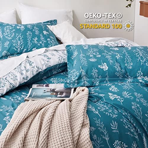 Bedsure Floral Comforter Set Cute Bedding Set Full Reversible Teal Blue - Image 4