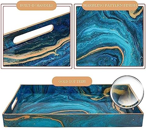 MAONAME Blue Serving Trays, Plastic Rectangular Serving Tray with Handles - Image 4