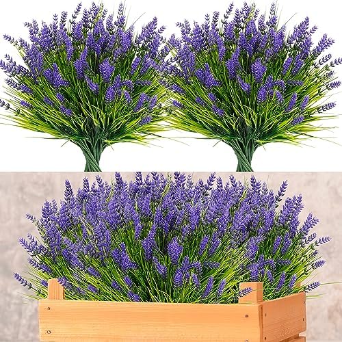 ZINHO 24 Bundles Artificial Flowers Outdoor, Faux Lavender Flowers with Grass UV Resistant Artificial Plants for Outdoor Outside Hanging Planter Window Box Garden Patio Front Porch Decor by ZINHO