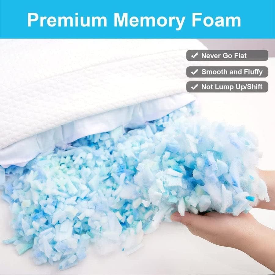 Clieey Side Sleeper Pillow Anti Wrinkle Aging Pillow Gel Shredded Memory Foam for Neck Pain Relief Pillow for Sleeping Side Back Stomach Sleeper Pillows (Regular White Style) - Image 4