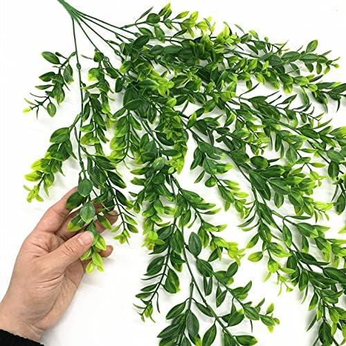 Artificial Hanging Vines, Fake Greenery Ivy Plastic Leaves Plants Faux Plant Foliage for Wedding Party Home Garden Wall Office Bedroom Decoration Indoor Outdoor Baskets Lights DIY Table Decor - 4 Pack - Image 4