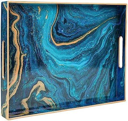 MAONAME Blue Serving Trays, Plastic Rectangular Serving Tray with Handles by MAONAME