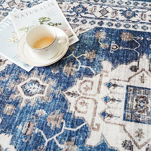 2x5 Washable Hallway Runner Rug: Indoor Farmhouse Entryway Kitchen Rugs Oriental Thin Non-Slip Water Resisitant Carpet for Bathroom Laudry Ultra Soft Floor Mat for Living Room Bedroom(2X5,Blue) - Image 5