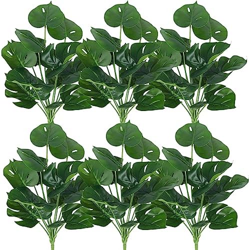 RECUTMS 6Bundles Fake Plants Tropical Palm Leaves Stems UV Resistant by RECUTMS