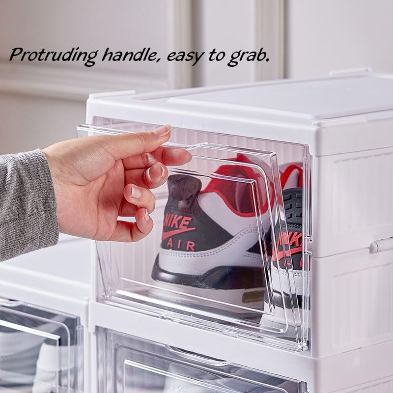 Plastic Shoe Organizer - Stackable and Foldable 6-Tier Shoe Boxes for Closet, Clear and Space-Saving Sneaker Containers, No Assembly Required - Image 5