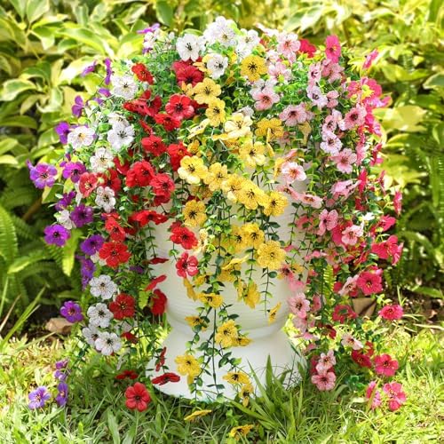 Artificial Hanging Flowers for Outdoors UV Resistant Summer Decor by Playieer