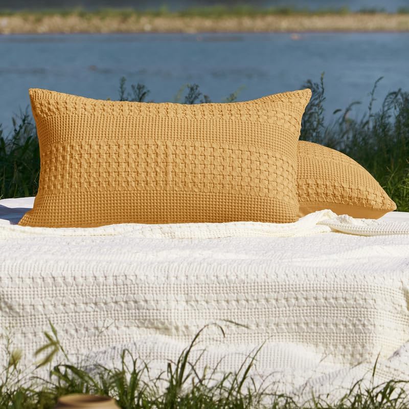 PHF Cotton Waffle Pillow Shams Queen 20" x 30", Pumpkin Orange, No Insert - Image 6