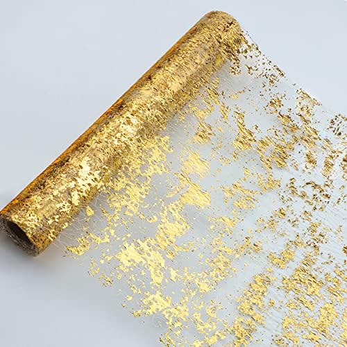 Snowkingdom Gold Table Runner, Sequin Glitter Metallic Foil Thin Mesh Sparkly Runner Roll 100 Feet, Gold Birthday Party Decorations, for Event Wedding Showers Christmas Thanksgiving Festive by Snowkingdom