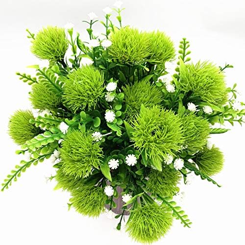 CATTREE Artificial Dandelion Plants, Plastic Flowers Shrubs Bushes Fake Grass Wedding Indoor Outdoor Home Garden Verandah Centerpieces Arrangements Party Decoration Planting Filler - Green 4 Pack - Image 6