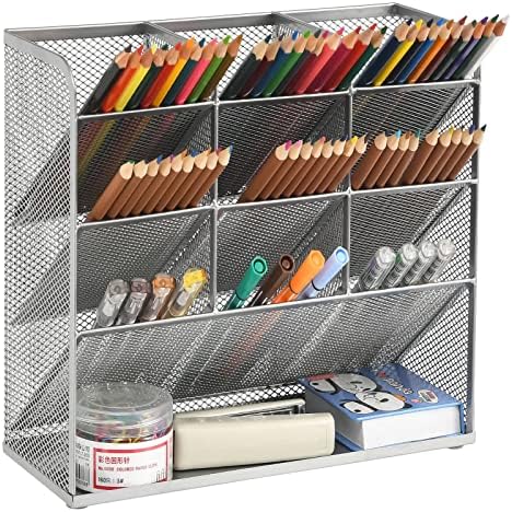 Marbrasse Mesh Desk Organizer, Multi-Functional Pen Holder, Desktop Stationary Organizer, Storage Rack for School, Home, Office, Art Supplies (Mesh Pen Holder-Silver) by Marbrasse