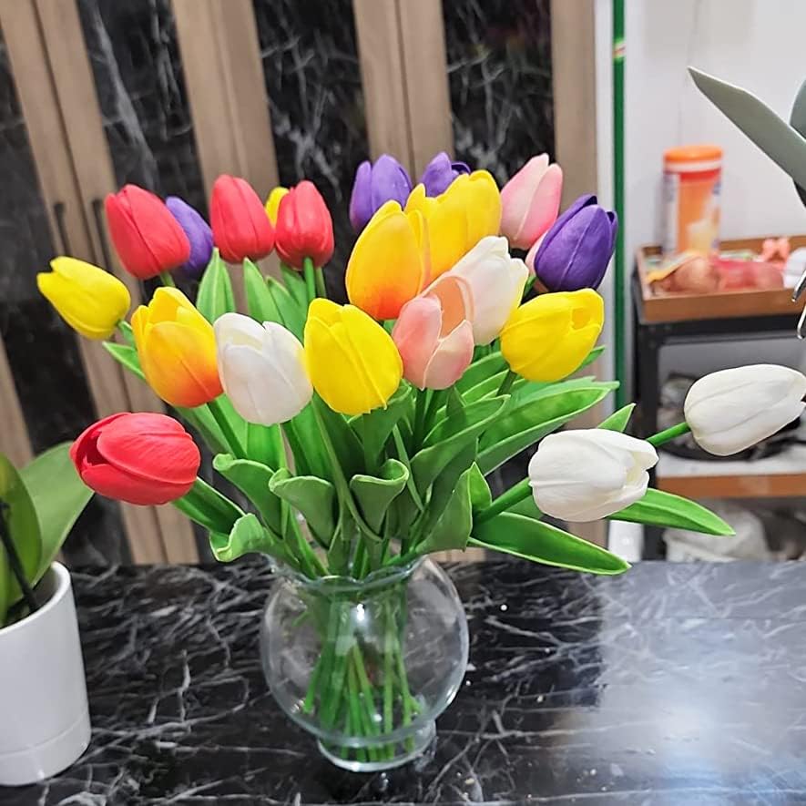 24pcs Multicolor Artificial Tulips Flowers Fake Faux PU Tulip Bouquet Real Touch Flower Arrangement for Home Decoration Excellent Gift Idea for Mothers Day（Multi） - Image 6