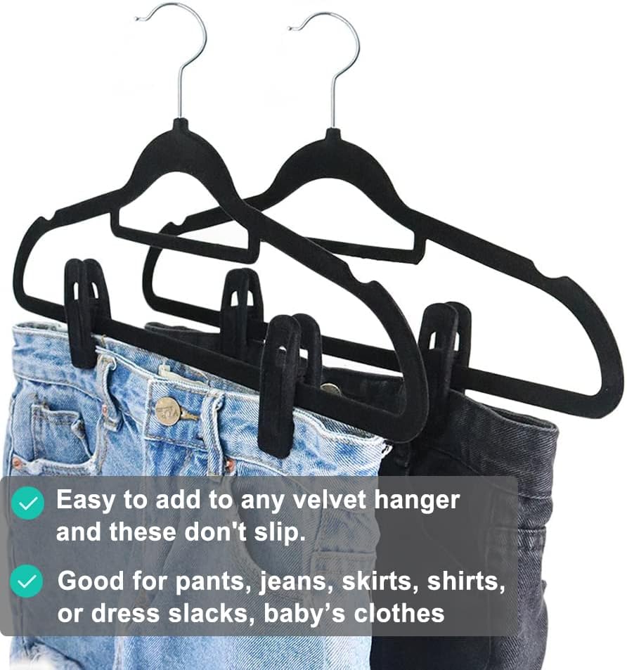 TOFIIGREM Black Velvet Hangers Clips 40 PCS, Pants Hangers Velvet Clips Easily Add to Velvet Hanger, Skirt Suit Pants Clothes Velvet Hangers, Baby Kids Hangers Clips - Image 6