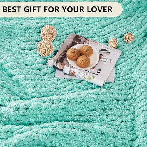 L'AGRATY Chunky Knit Throw Blanket for Couch, 50 x 60 Inches, Lake Blue - Image 6
